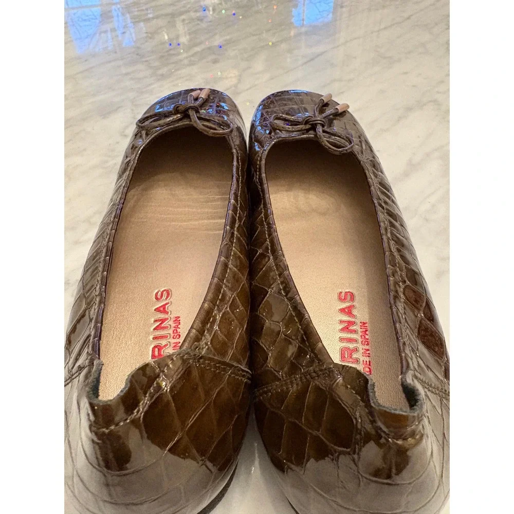 Sabrinas Brown Croc Embossed Ballet Flats Bow Detail Comfort Shoes‎ EU 40 Spain